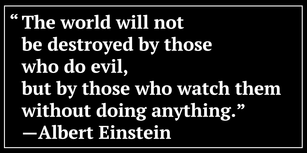 The world will not be destroyed by those who do evil, but by those who watch them without doing anything. -Albert Einstein